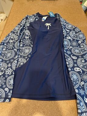 Navy Palm Rash Guard with Paisley Sleeves - new